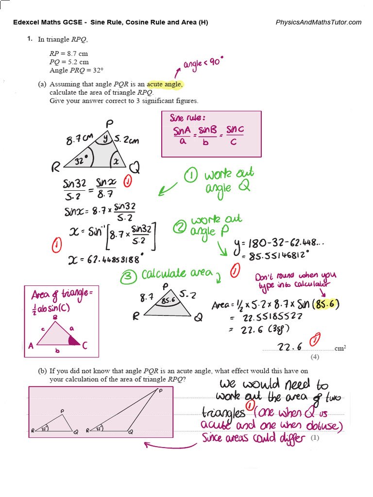 Area Calculation with Cosine Rule | PDF | Euclidean Plane Geometry ...