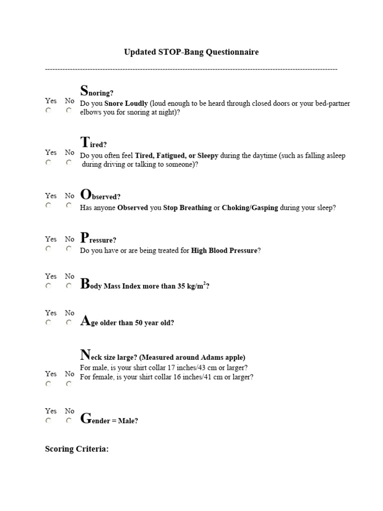 Updated STOP-Bang Questionnaire Guide | PDF