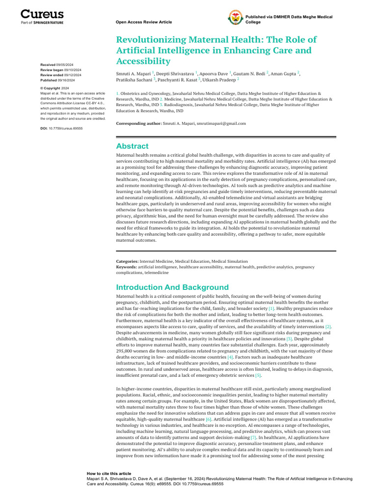 AI for Early Detection in Maternal Health | PDF | Maternal Health ...