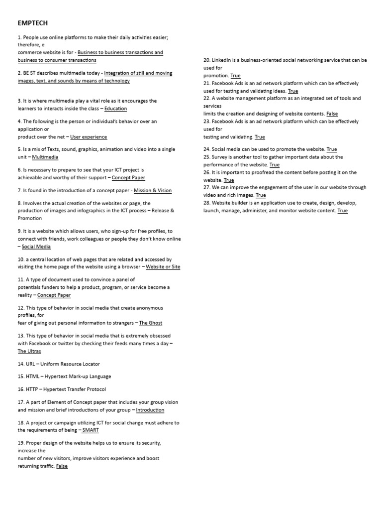 EmpTech LQ Reviewer24 25 | PDF | Websites | Multimedia