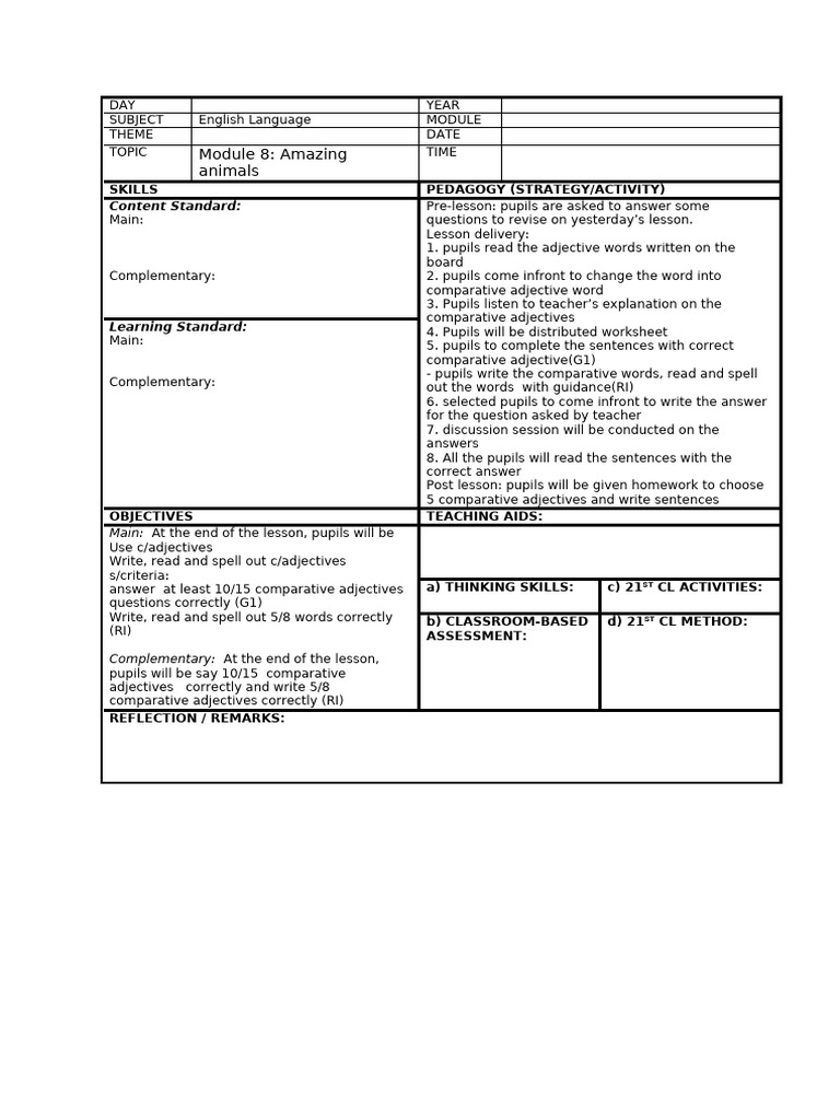 Lesson Plan English Year 4 SK | PDF | Teachers | Question