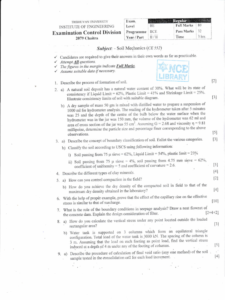 Soil Engineering Exam Questions Guide | PDF