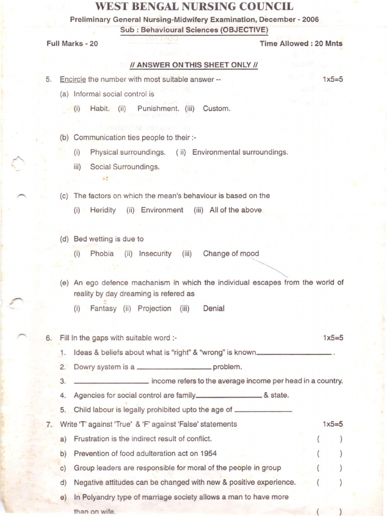 2006 Dec Behavioural Sciences Objective | PDF