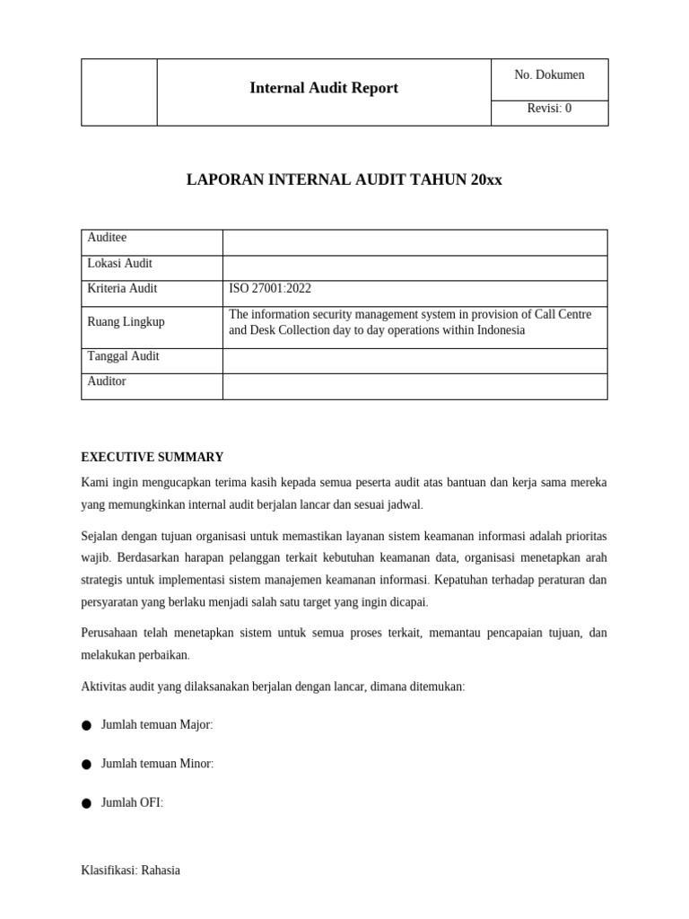 Laporan Audit Internal Keamanan Informasi | PDF