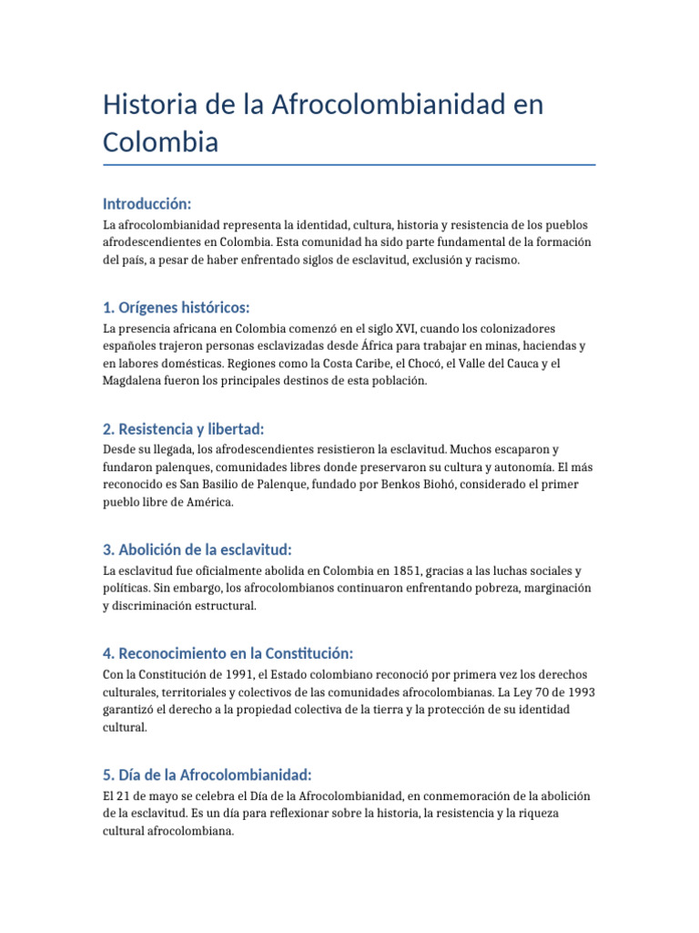 Historia de La Afrocolombianidad en Colombia 2 | PDF