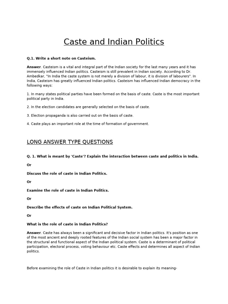 Caste's Impact on Indian Politics | PDF | Secularism | Secularity