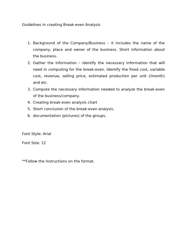 Guidelines in Creating Break-Even (Project) | PDF
