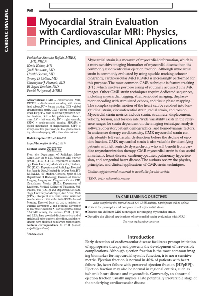 Myocardial Strain Evaluation With Cardiovascular MRI | PDF | Ejection ...