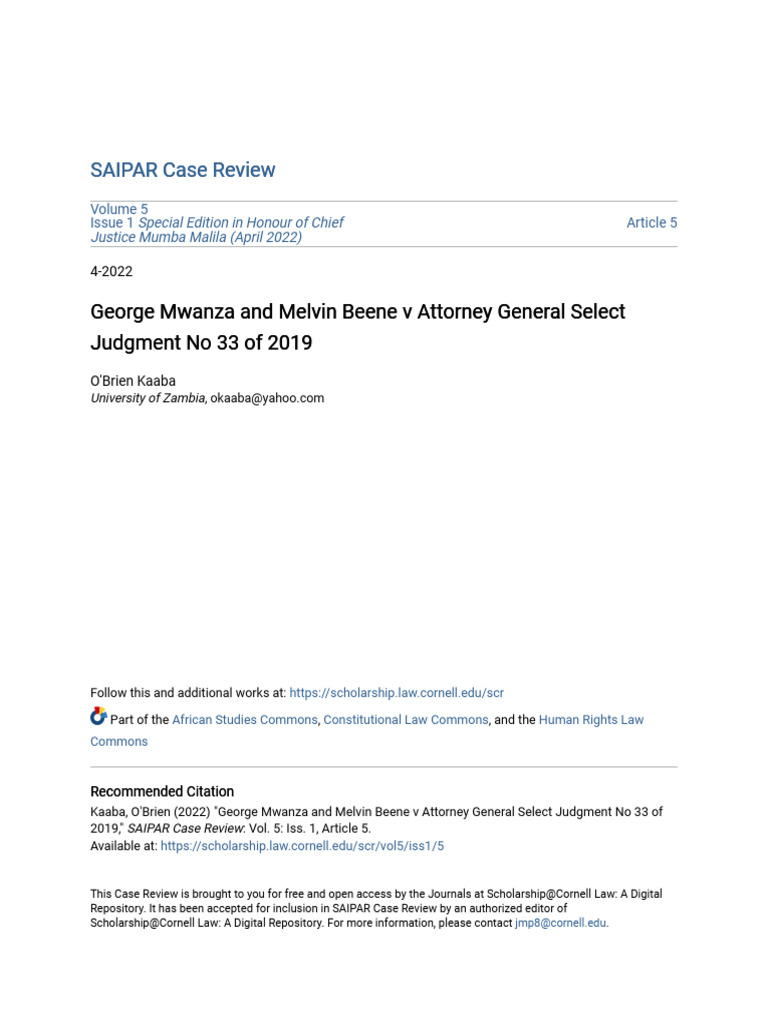 Mwanza & Beene v Attorney General Case Review | PDF | Malnutrition ...
