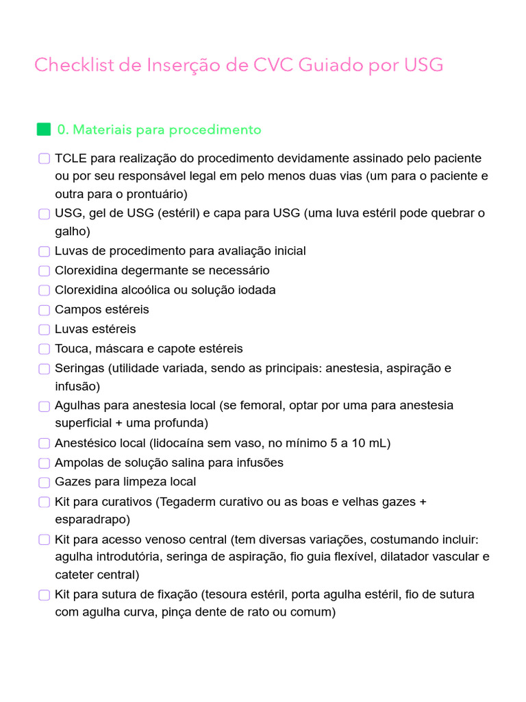 Checklist de Inserção de CVC Guiado Por USG | PDF | Veia ...