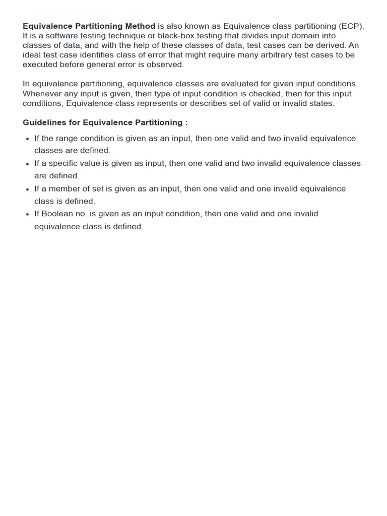 Guidelines For Equivalence Partitioning Method | PDF