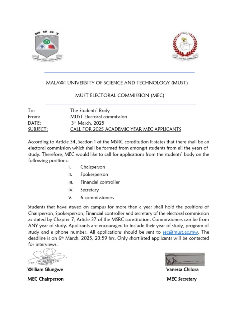 MEC 2025 Applicants Call for Positions | PDF