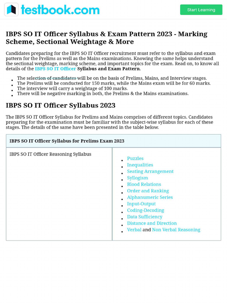 IBPS SO IT Officer Syllabus & Exam Pattern 2023 - Marking Scheme ...