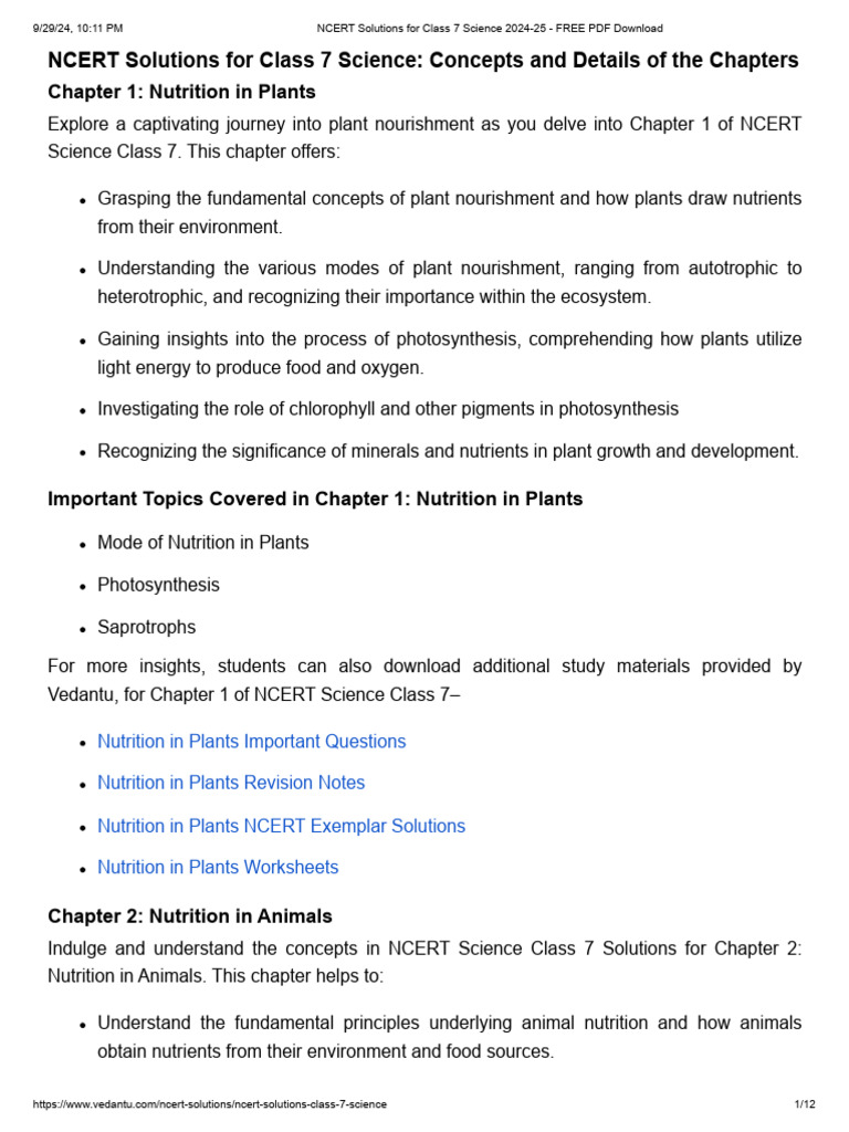 NCERT Class 7 Science Solutions PDF | PDF | Nutrition | Diet & Nutrition