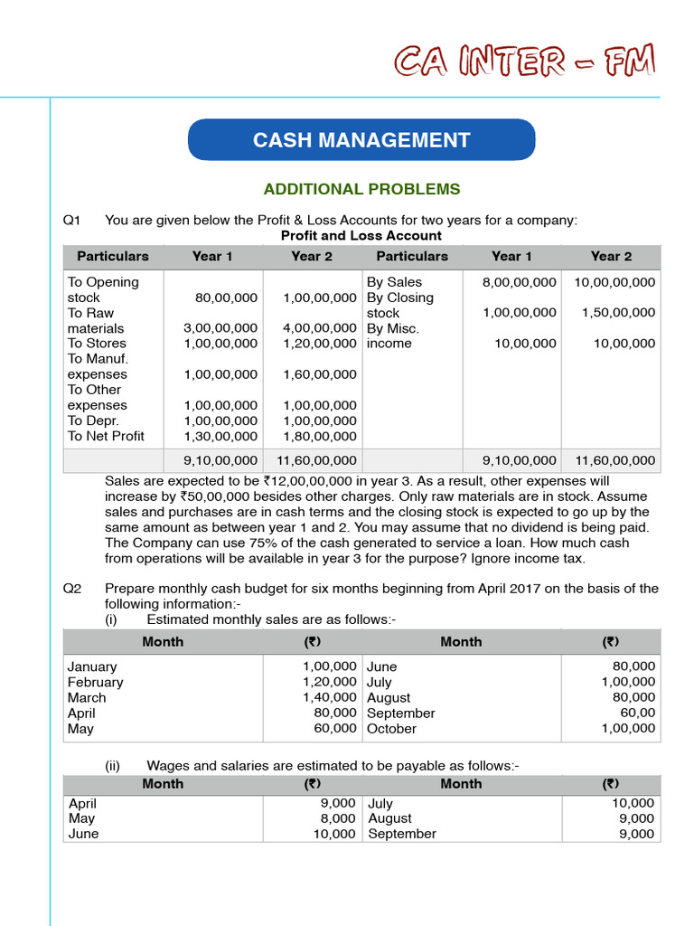 5 Additional Problems - Cash Management - 250427 - 112713 | PDF ...