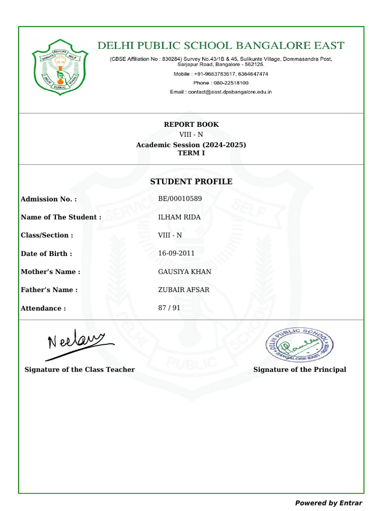 Student Report Card for Ilham Rida | PDF