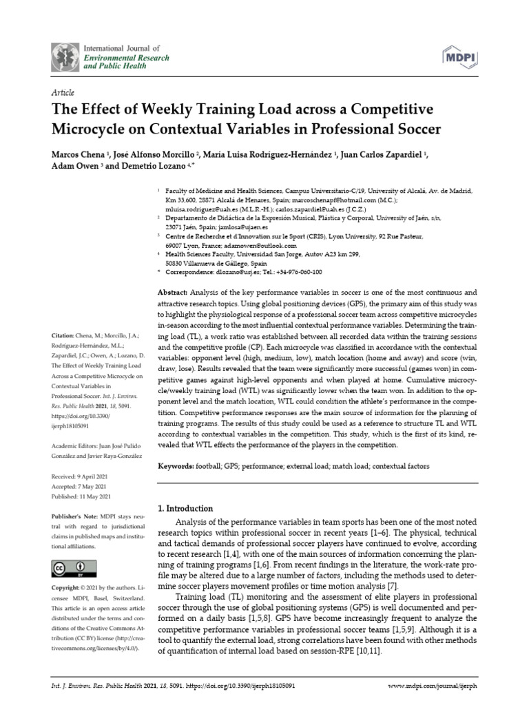 The Effect of Weekly Training Load Across A Competitive Microcycle On ...