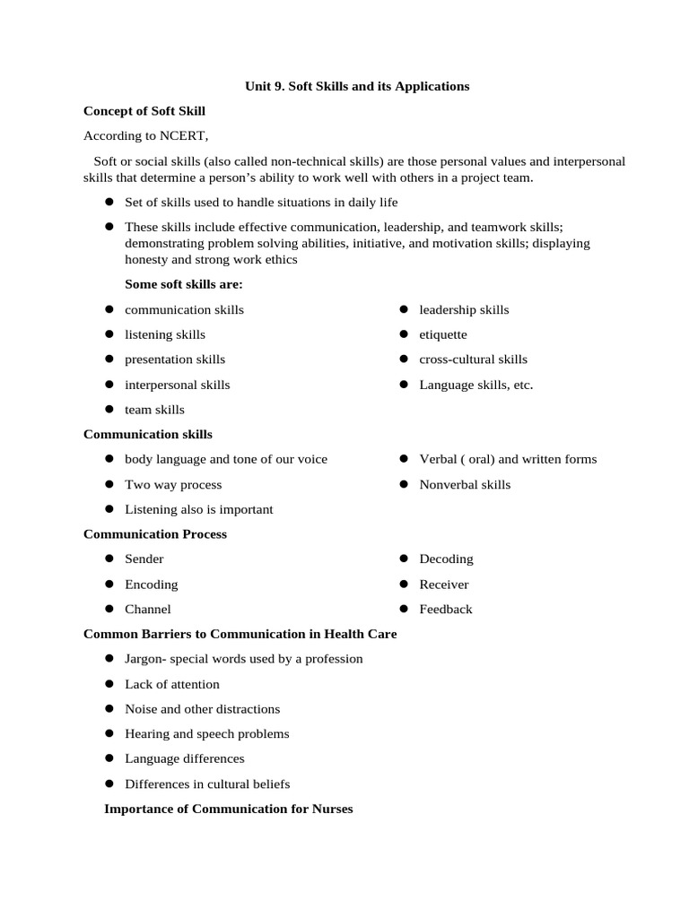 Unit 9. Application of Soft Skills | PDF | Skill | Communication