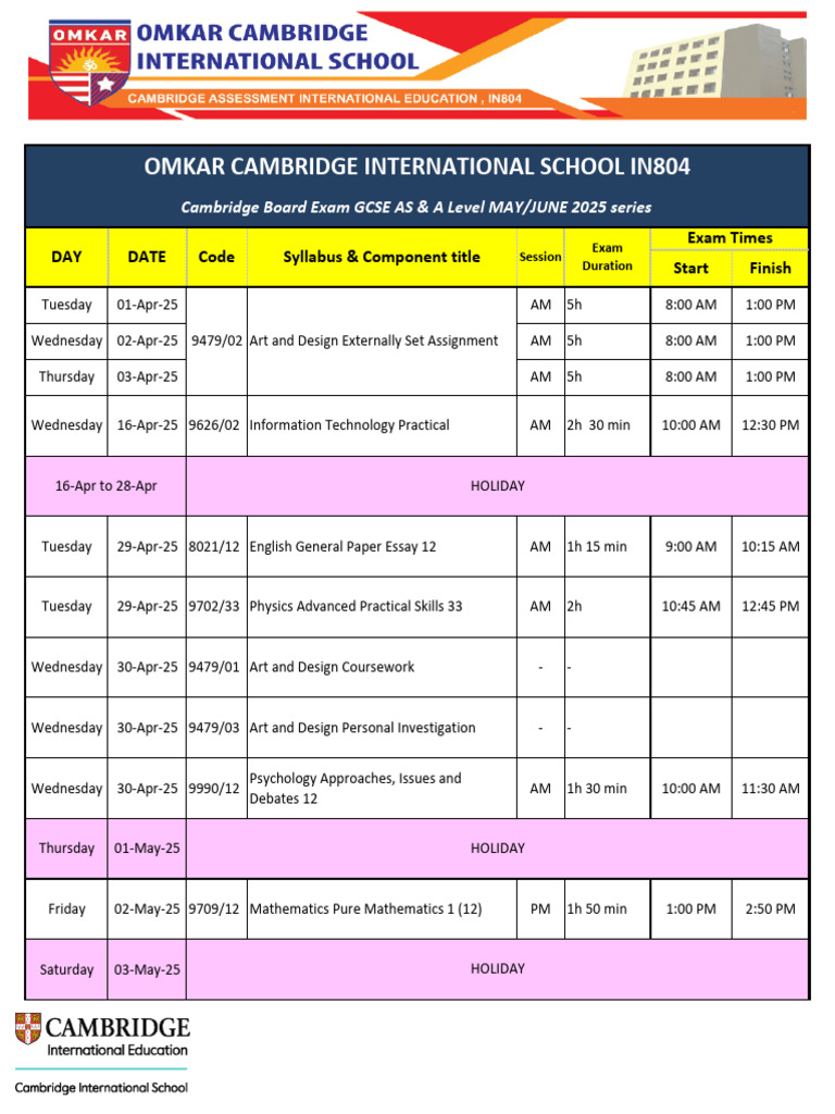 Cambridge Exam Schedule & Guidelines 2025 | PDF | Mathematics | Science