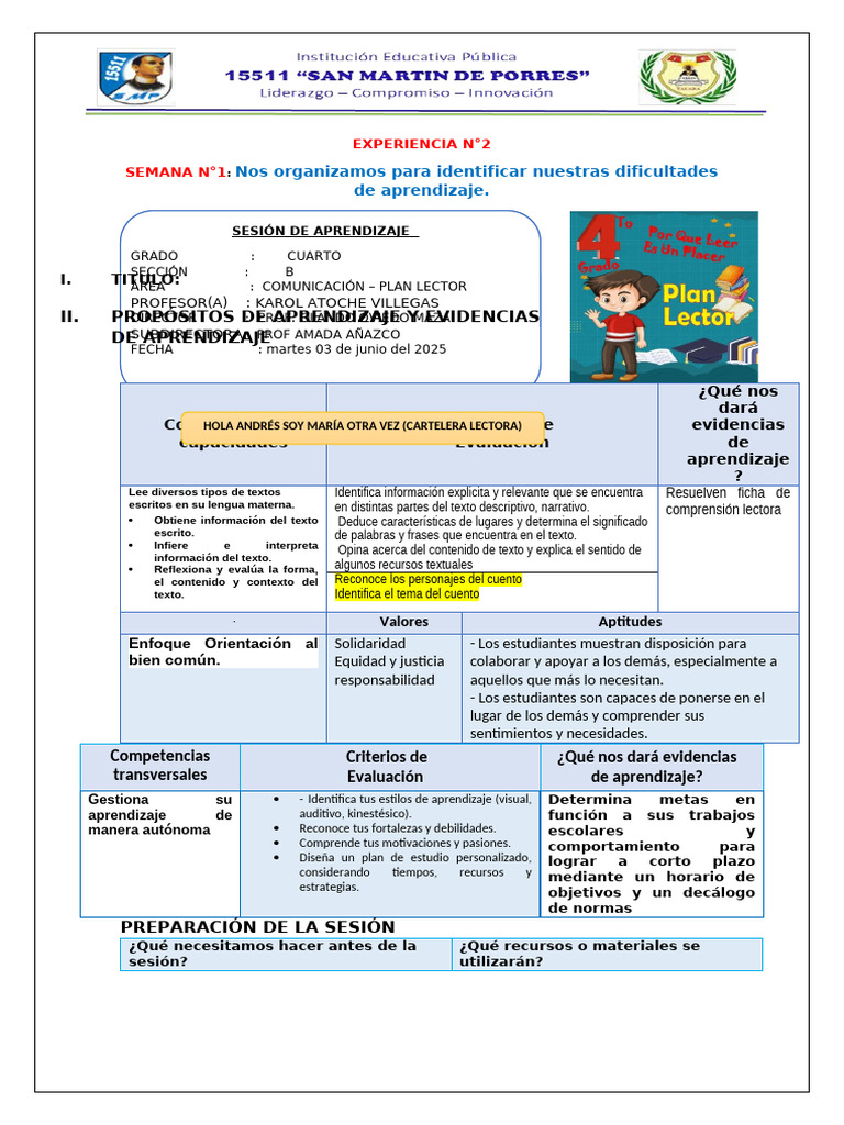 MARTES 03 de Junio Plan Lector | PDF | Aprendizaje | Comprensión lectora