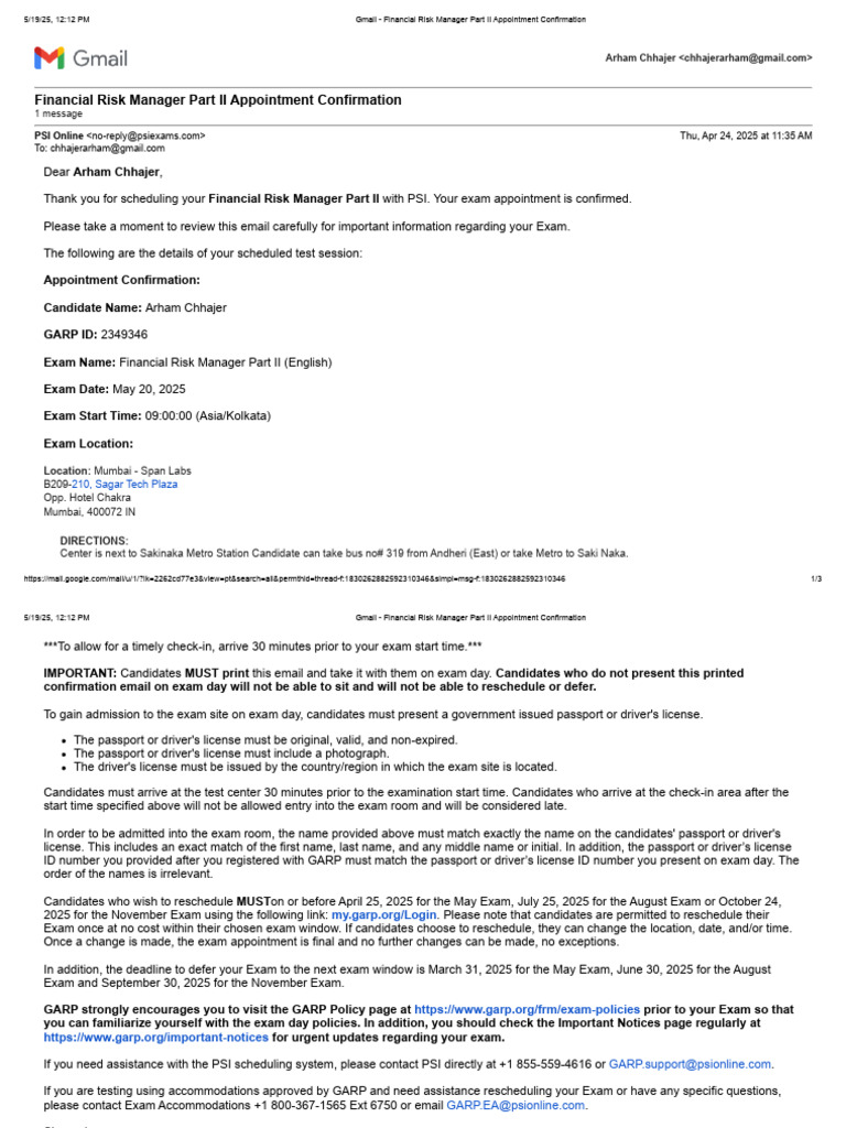 Financial Risk Manager Exam Confirmation | PDF | Driver's License