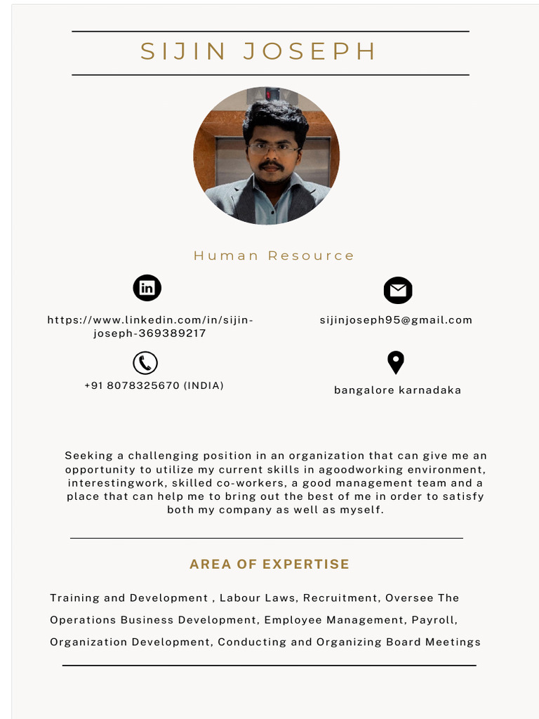 HR Manager Sijin's CV | PDF | Industrial Relations | Business