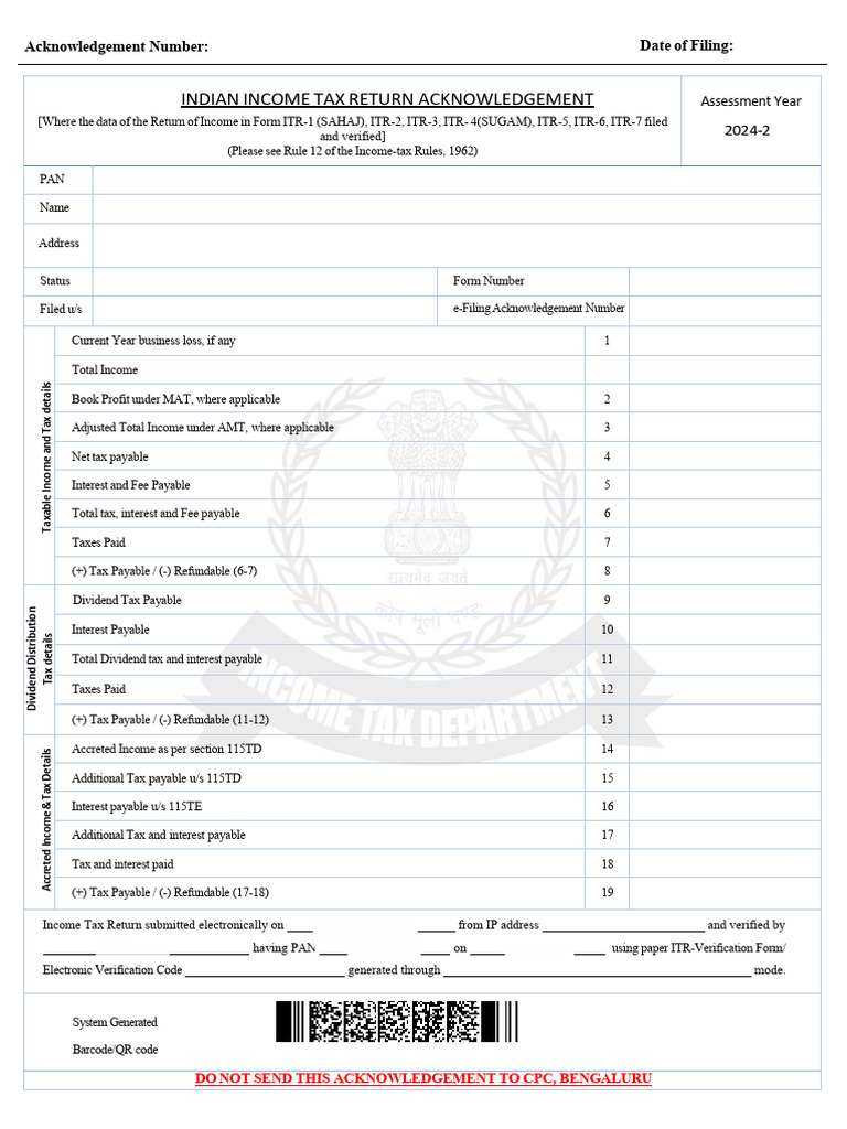 Indian Income Tax Return Acknowledgement | PDF | Taxes | Income Tax
