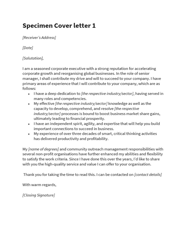Specimen Cover Letters | PDF | Goal | Experience