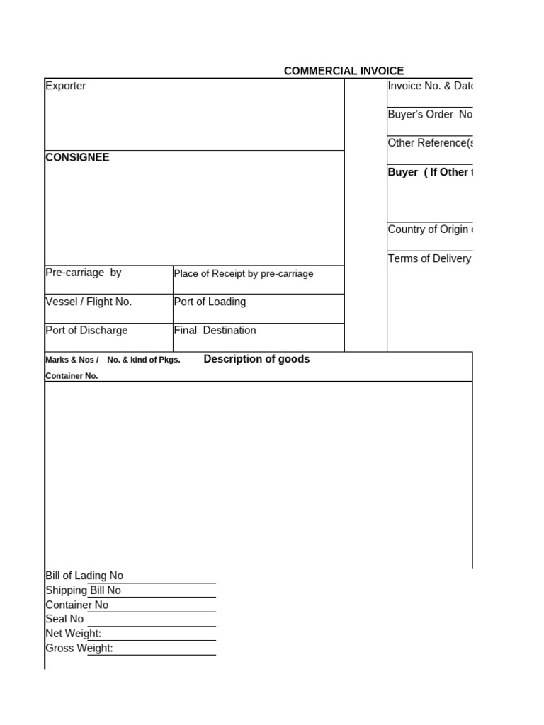 Commercial Invoice Template Example | PDF