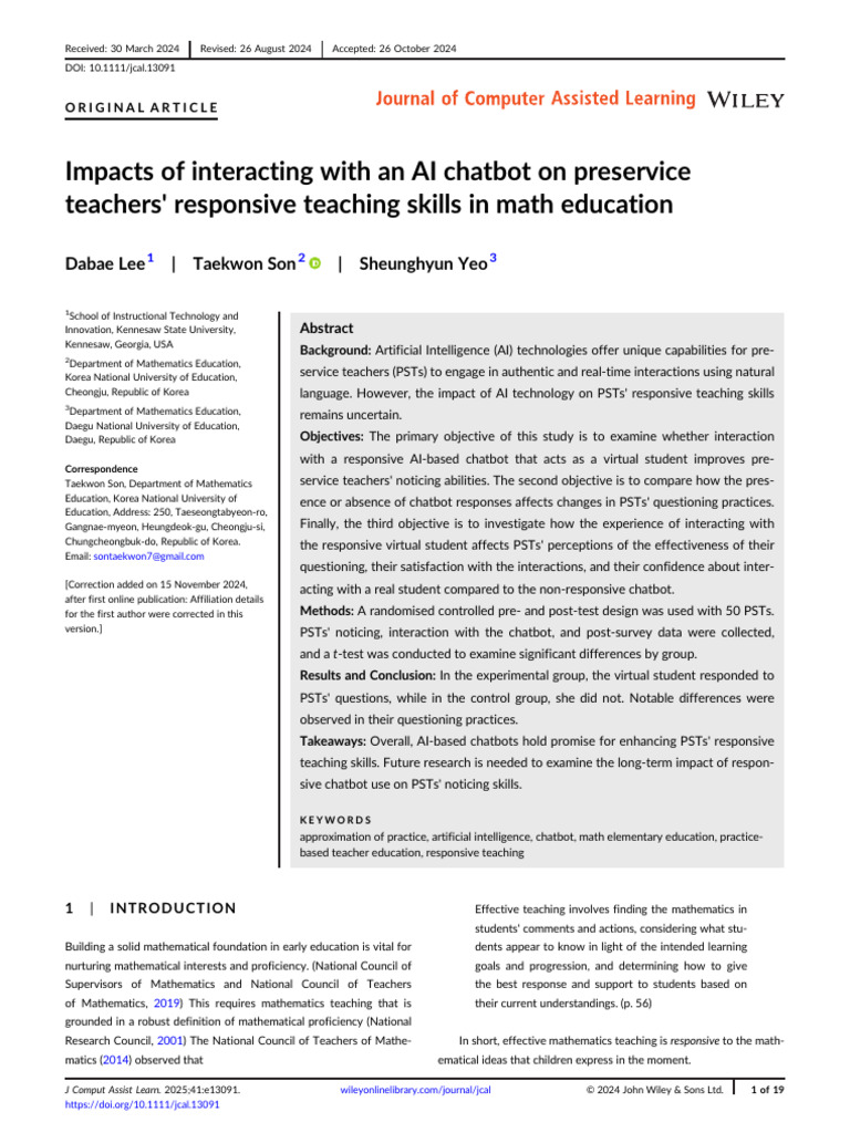 Impacts of Interacting With An AI Chatbot On Prese | PDF | Artificial ...