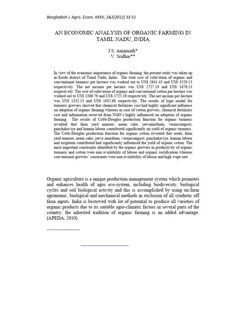 Economic Analysis of Organic Farming | PDF | Agriculture | Organic Farming