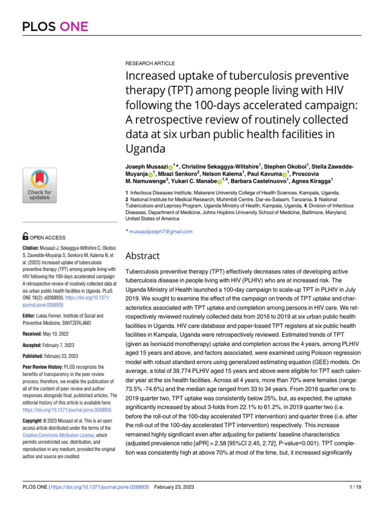 Increased Uptake of Tuberculosis Preventive Therapy | PDF | Regression ...