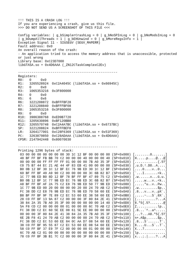 GTASA Crash Log Analysis Report | PDF | Computer Programming | Computing