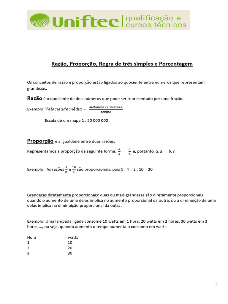 Aula 3 - Razão, Proporção, Regra de Três Simples e Porcentagem | PDF