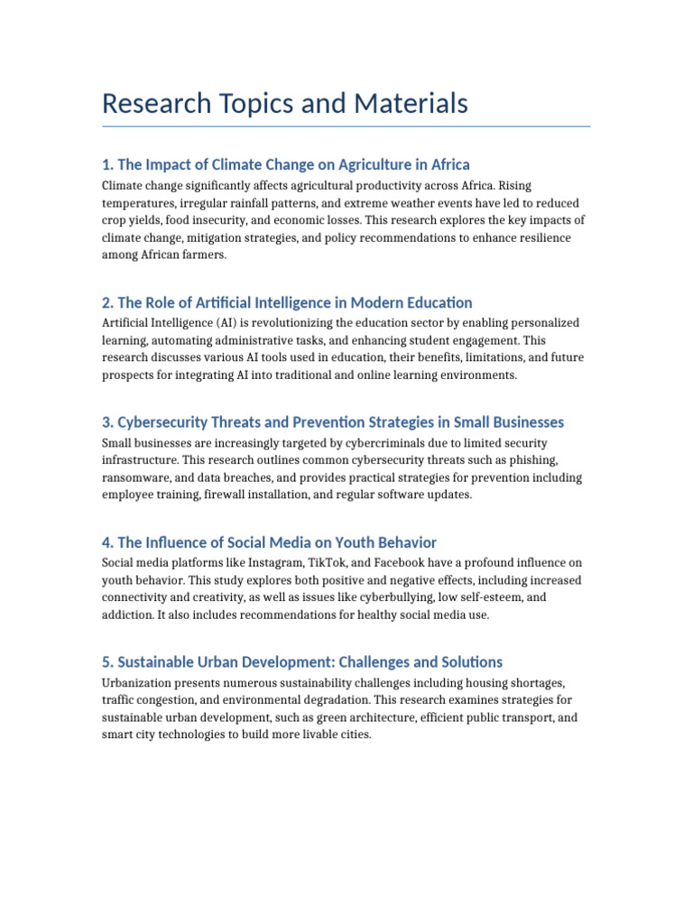 Key Research Topics in Sustainability and Technology | PDF