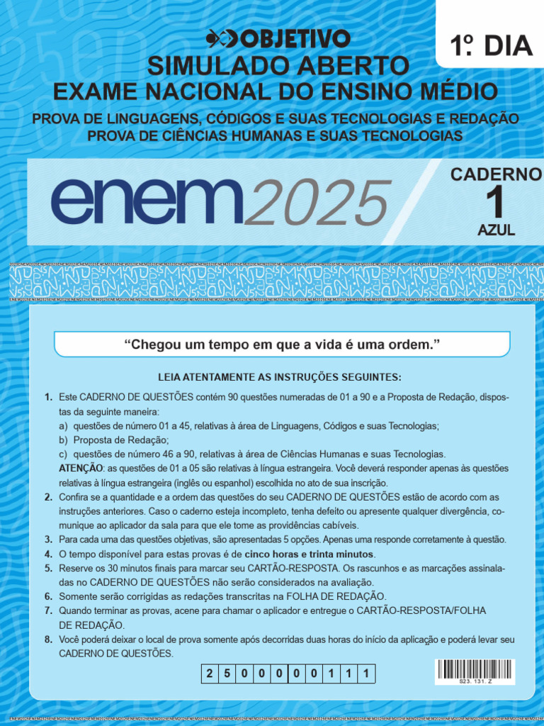 Prova Simulado Enem 1dia 27042025 Azul | PDF | Enfermagem