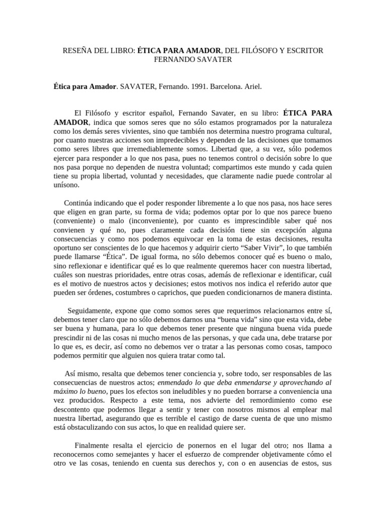Ética para Amador: Reflexiones de Savater | PDF | Libertad
