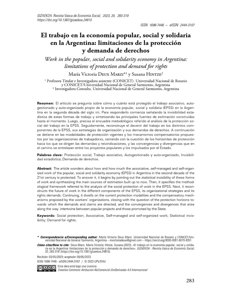 Protección del trabajo en EPSS Argentina | PDF | Cooperativa | Economía ...