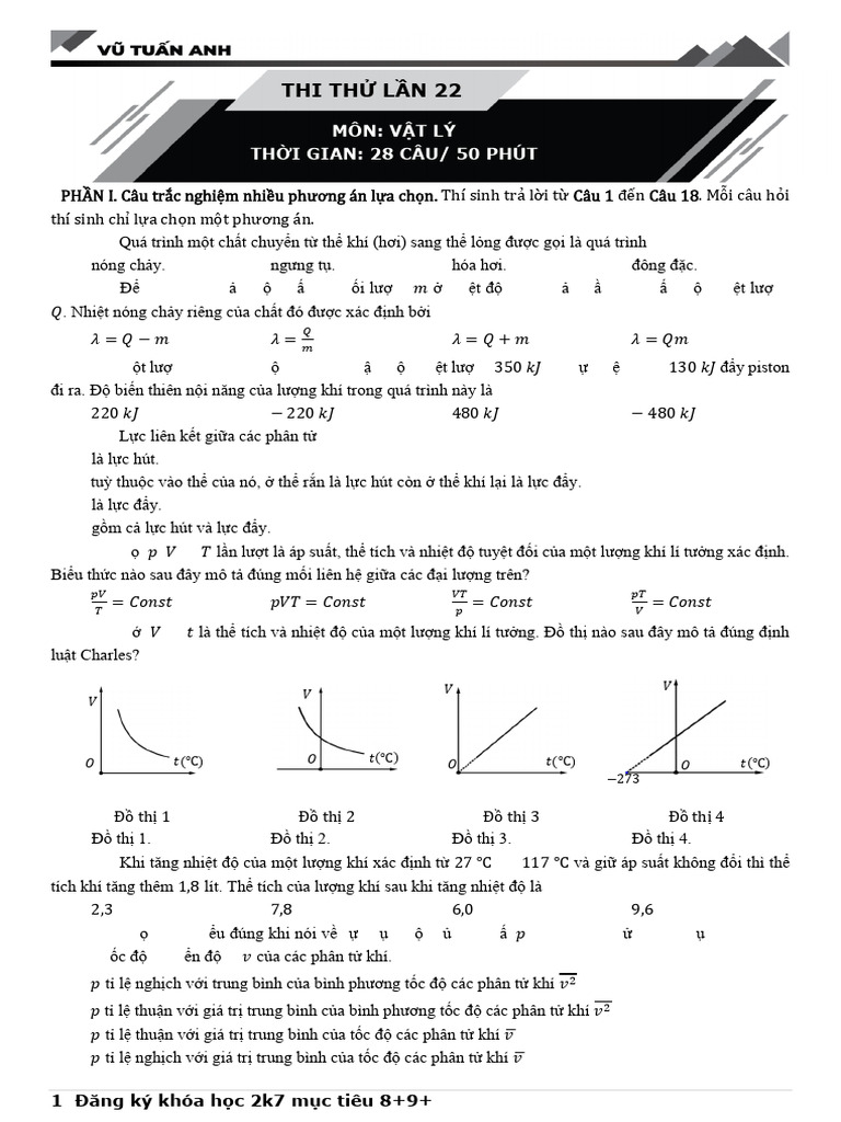 22. Thầy Vũ Tuấn Anh. Thi Thử Lần 22 - Đề Chuẩn Cấu Trúc BGD (Đề Bài) | PDF