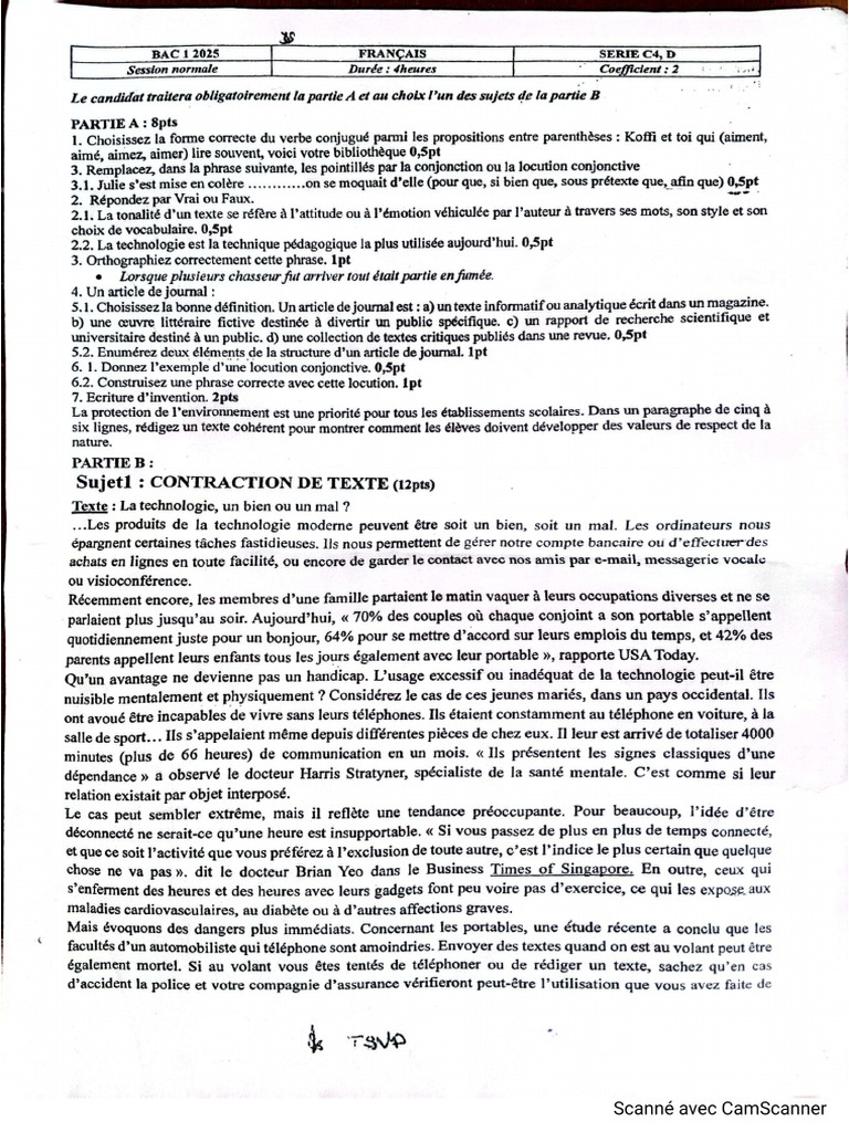 Bac1 Fr 1cd 2025 | PDF