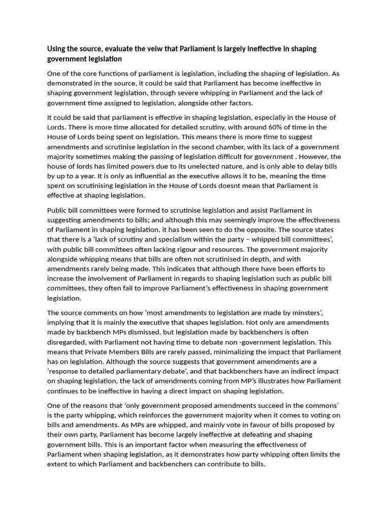Parliament's Ineffectiveness in Legislation | PDF | Parliament Of The ...
