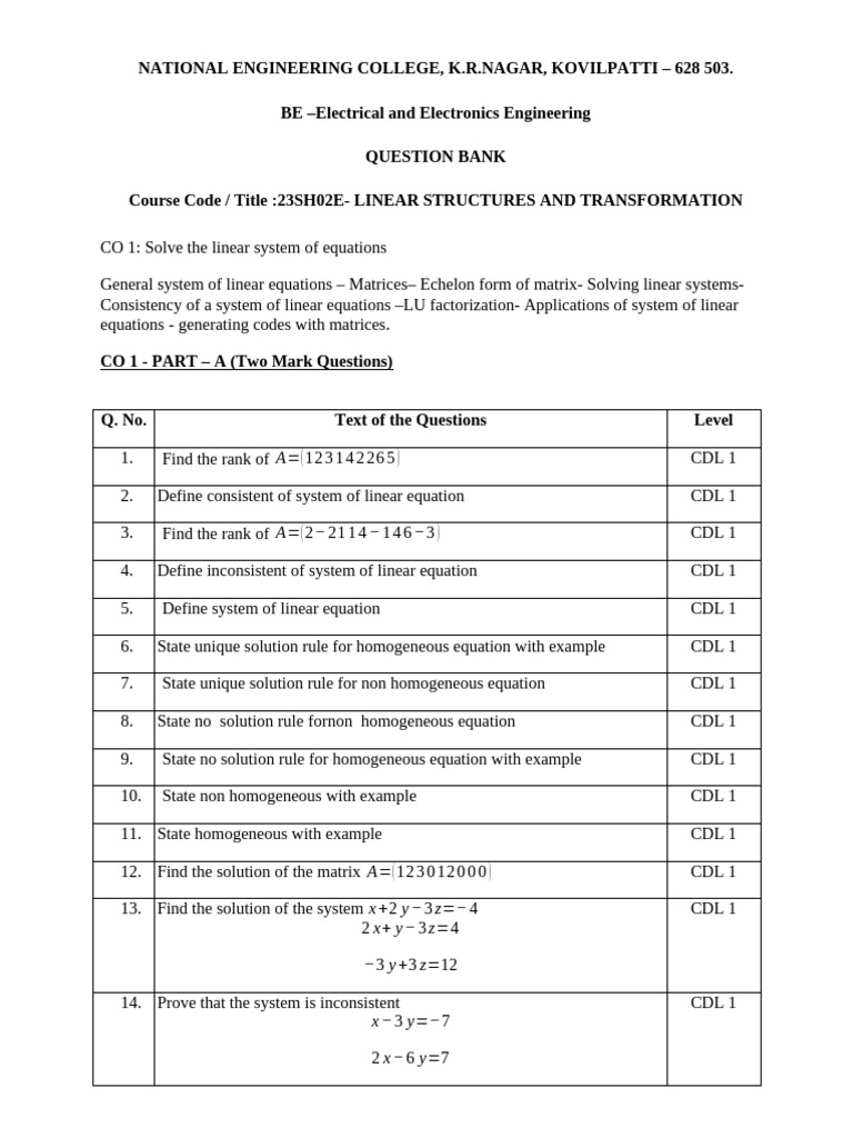 QB Cse It-1 | PDF | Eigenvalues And Eigenvectors | Vector Space