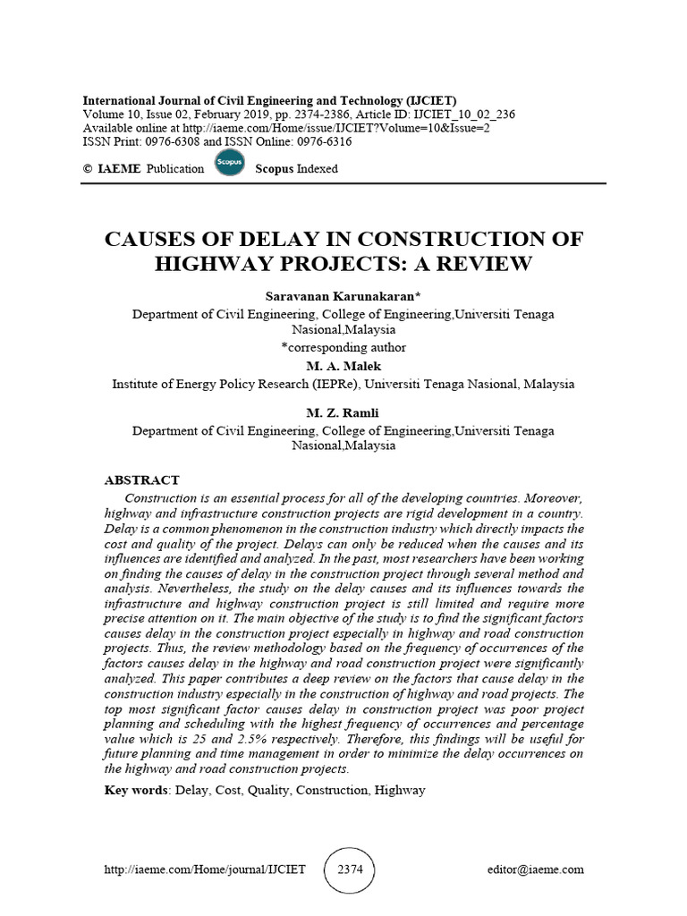 Causes of Delay in Construction of | PDF | Road | Real Estate