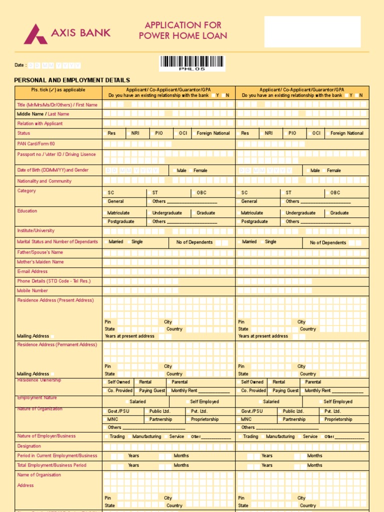 Home Loan Application Form Banks Service Industries