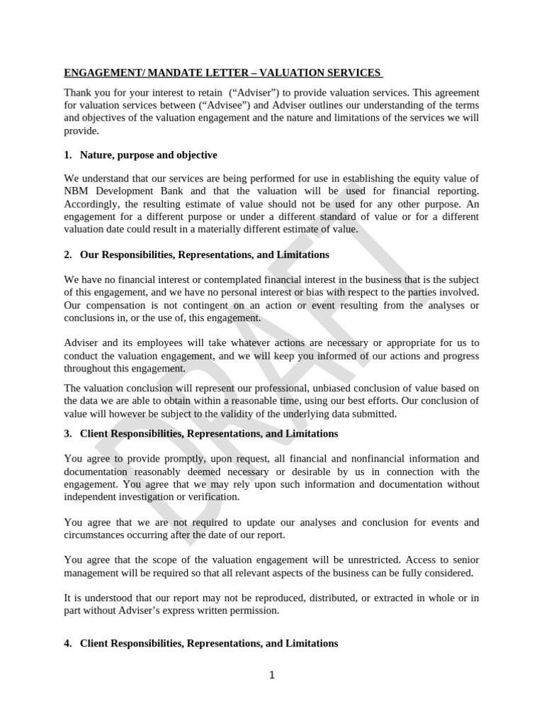 Non-Reliance Letter for Valuation Services | PDF | Valuation (Finance ...