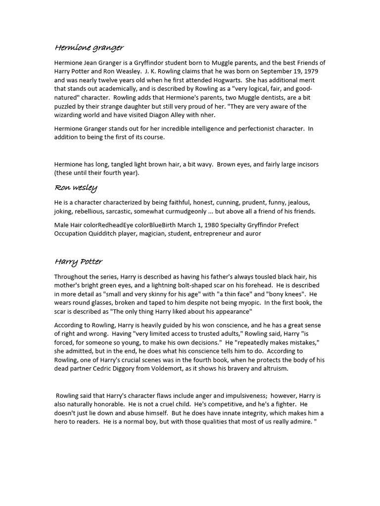 Overview of Harry Potter Characters | PDF | Harry Potter | Mythography