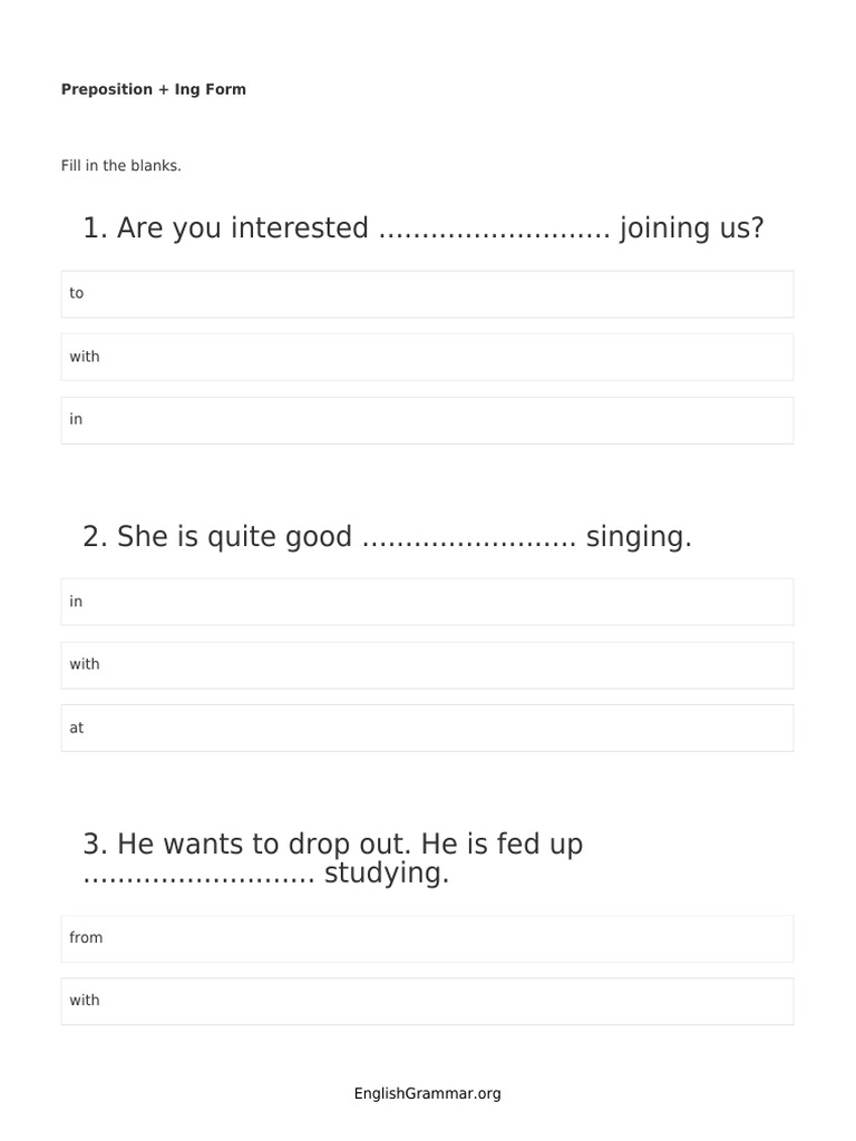 Prepositions with Ing Form Exercises | PDF