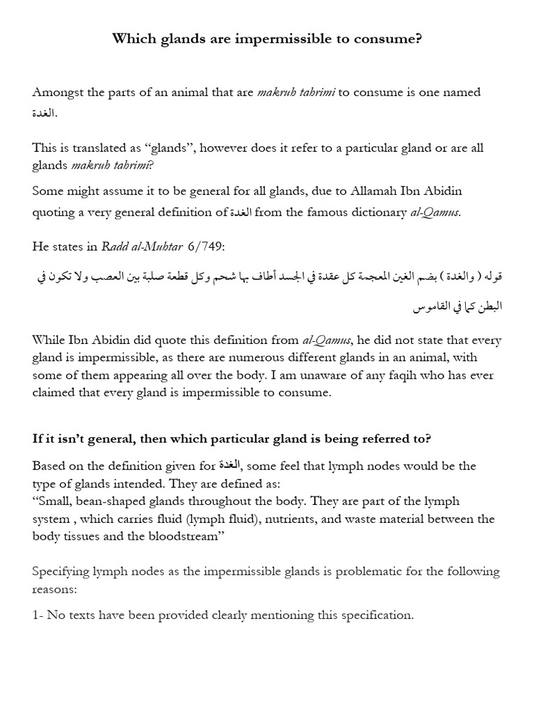 Impermissible Animal Glands Explained | PDF | Lymph | Islamic Ethics