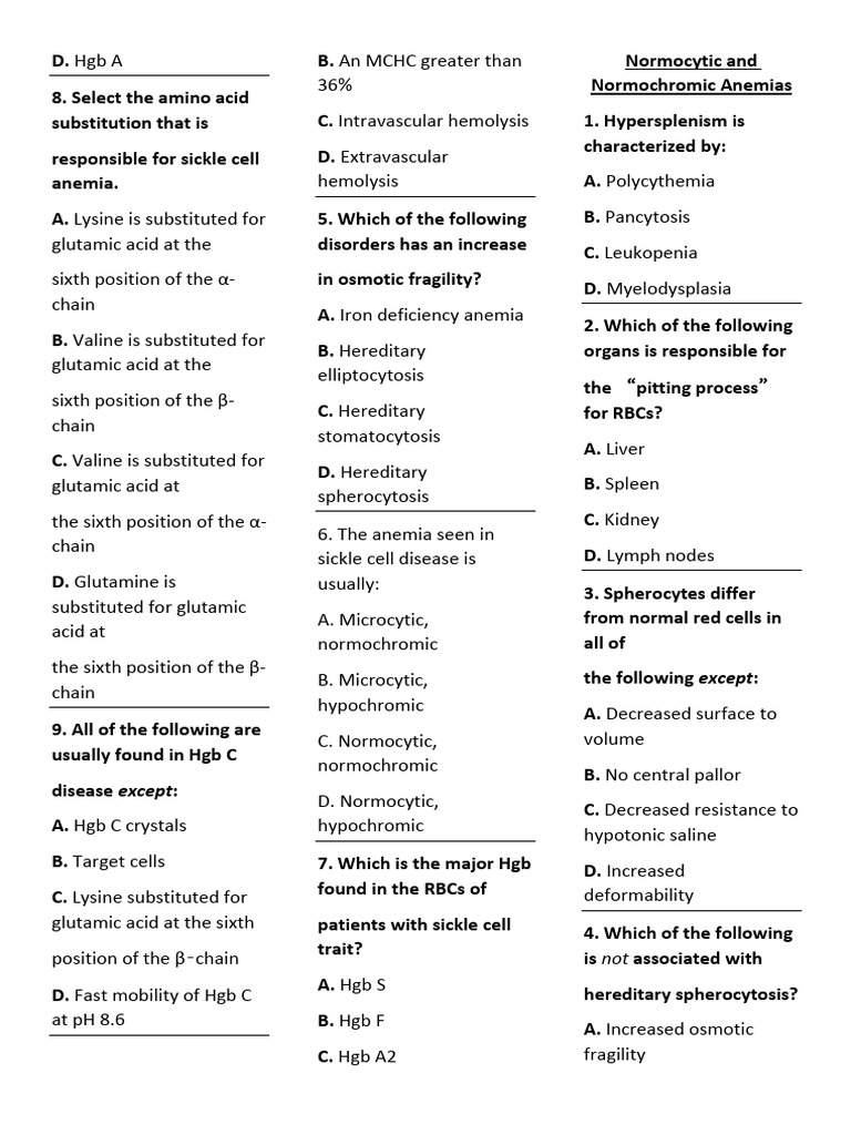 Normocytic Anemias: Key Concepts and Questions | PDF | Anemia | Red ...