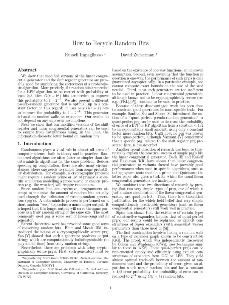 Optimizing Random Bit Recycling | PDF | Eigenvalues And Eigenvectors ...